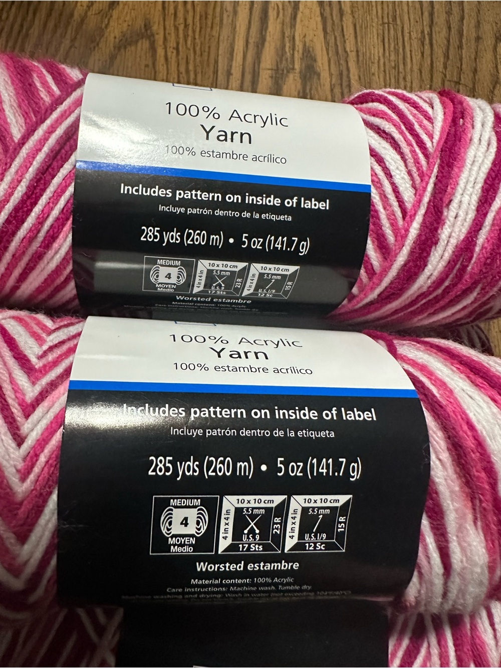 Mainstays Acrylic Yarn Cake in Pink and White Variegated